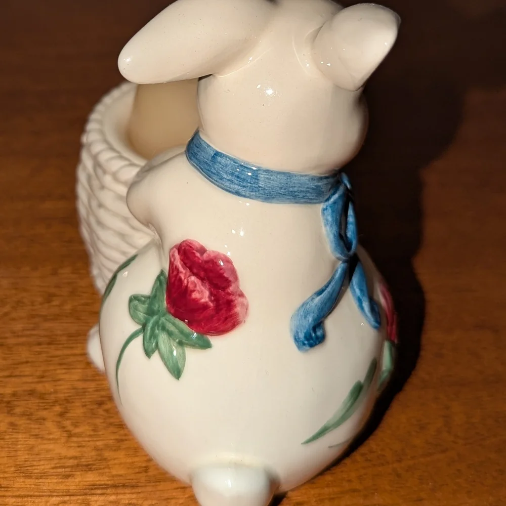 Lenox Poppies on Blue Bunny Rabbit Votive Candle Holder Figurines